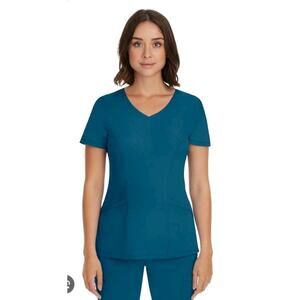 Healing Hands HH Works Madison Scrub Top L Caribbean Blue 2525 • EUC